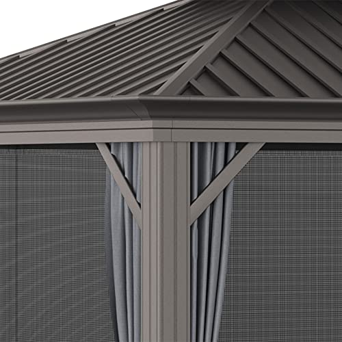 Outsunny 10' x 12' Hardtop Gazebo with Curtains and Netting Charcoal Gray