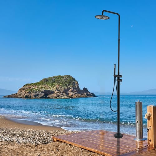 RBROHANT Freestanding Outdoor Shower Adjustable with Rain Shower Head Matte Black