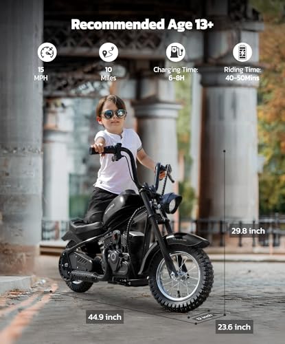 ELEMARA Electric Dirt Bike Kids 15mph 150lb Max Black