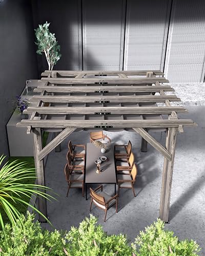 GAOMON 10x10 FT Wood Pergola with Retractable Shade Canopy Charcoal Gray