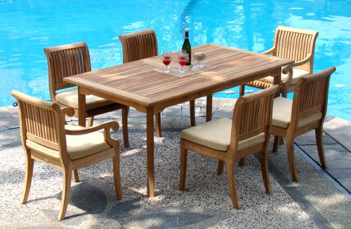 WholesaleTeak 7 Pc Luxurious Grade-A Teak Dining Set - 94" Double Extension Rectangle Table & 6 Giva Chairs Teak