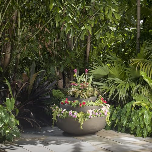 Crescent Garden Orinoco Double-Walled Plant Bowl 40-Inch Weathered Concrete