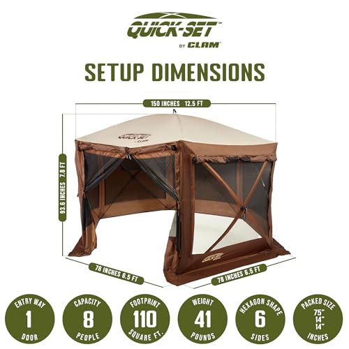 CLAM Quick Set Pavilion Portable Pop Up Outdoor Gazebo Tent with Tarp Cover Tan