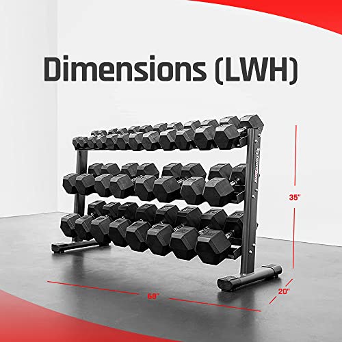 BK BodyKore Rubber Coated Hex Dumbbell Set with Frame & Commercial Rack Black