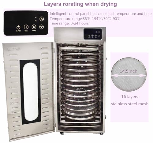 TECHTONGDA Commercial 16-Layer Food Dehydrator Rotary Dryer Stainless Steel