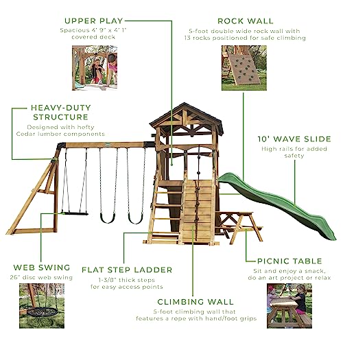 Backyard Discovery Endeavor II Cedar Swing Set Playset Green Wave Slide