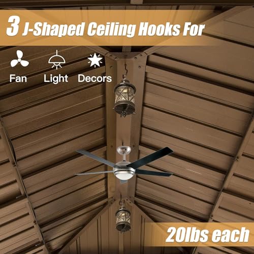 LOPOO Cedar Wood Gazebo Brown - Solid Hardtop with Galvanized Steel Double Roof, Includes Netting & Curtains
