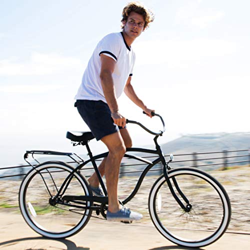 sixthreezero Men's Beach Cruiser Bike 7-Speed Step-Through Hybrid Bicycle 26" Brick Pool w/ Black Seat/Grips