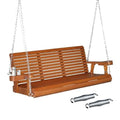 Brown Wood Porch Swing with Cup Holders and Phone Slot Water Resistant Brown