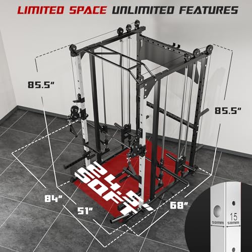 Liksodo Smith Machine 2000LBS Squat Rack with LAT-Pull Down & Cable Crossover White