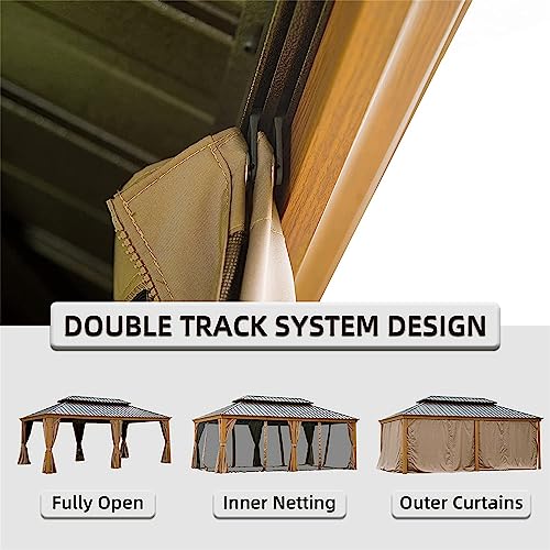 ANTSKU 12'x20' Hardtop Gazebo Outdoor Wooden Coated Aluminum Frame Yellow Brown