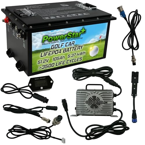 PowerStar 51V LiFePO4 Golf Cart Battery Replacement Black