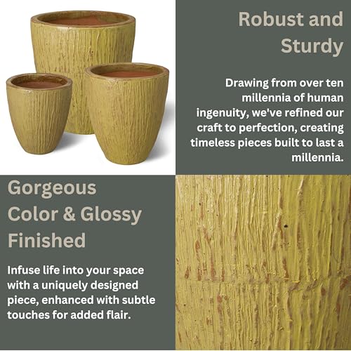 Emissary Yellow Stoneware Round Planters Set of 3 26in x 29.5in