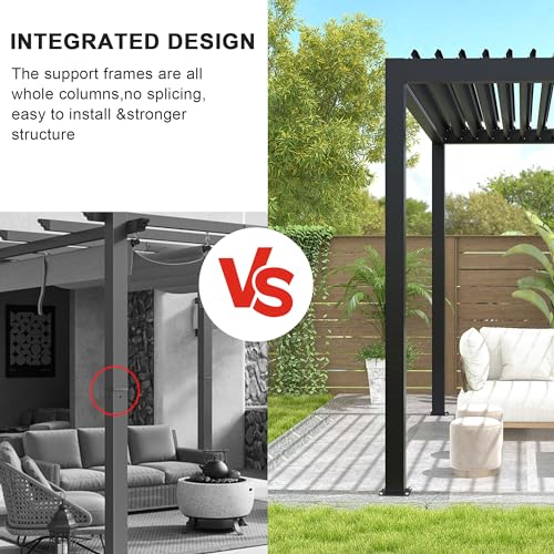 Kaimei Aluminum Pergola with Tilting Steel Louvers 10x19FT Outdoor Patio Cover Black
