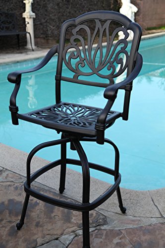 GrandPatioFurniture.com CBM Patio Elisabeth Collection 7 Piece 48" Cast Aluminum Bar Set Black Brown