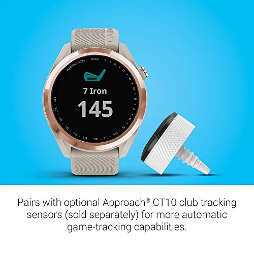 Garmin Approach S42 GPS Golf Smartwatch Rose Gold Ceramic Bezel Tan Silicone Band