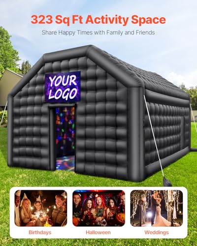 VEVOR Inflatable Nightclub Tent with Disco Lights, 19.7 x 16.4 x 12 Ft, Black