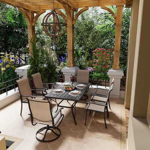 Pamapic 7-Piece Patio Dining Set with 2 Swivel Chairs & 4 Regular Chairs Beige