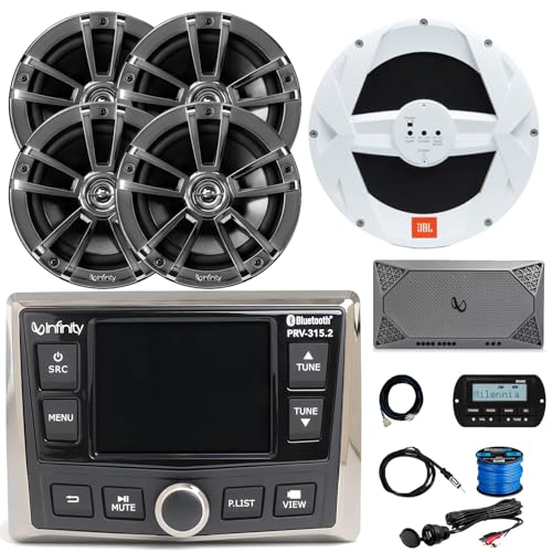 Enrock Marine Infinity PRV-315.2 Marine Bluetooth Radio Receiver with 4x 6.5" Speakers, 10" Subwoofer, Amplifier & Accessories Chrome