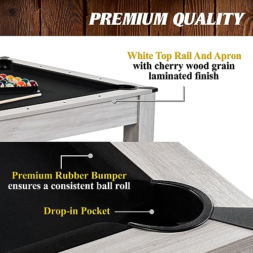 Barrington Billiards Monteray 7’ Drop Pocket Pool Table 3-in-1 Dining Top Table Tennis Gray/Black