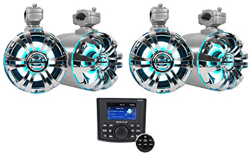 Rockville RGHR45 4 Zone Marine Bluetooth Radio Bundle with (4) WB65KLED 6.5" 600W LED Tower Speakers