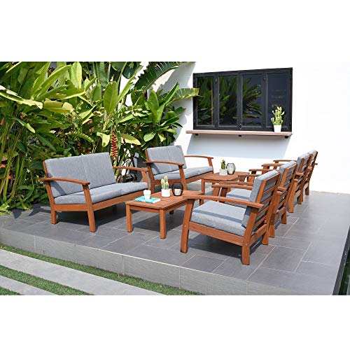Outdoor Living and Style 8-Piece Brown and Gray Amazonia Deluxe Eucalyptus Patio Conversation Set 52