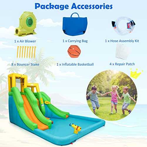 HONEY JOY Inflatable Water Slide 6-in-1 Kids Bouncer Multicolored