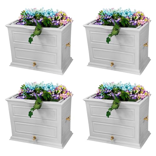 Good Ideas Savannah Colonial Style 42 Gallon Rain Saver Barrel with Planter and Brass Spigots Light Gray 4 Pack