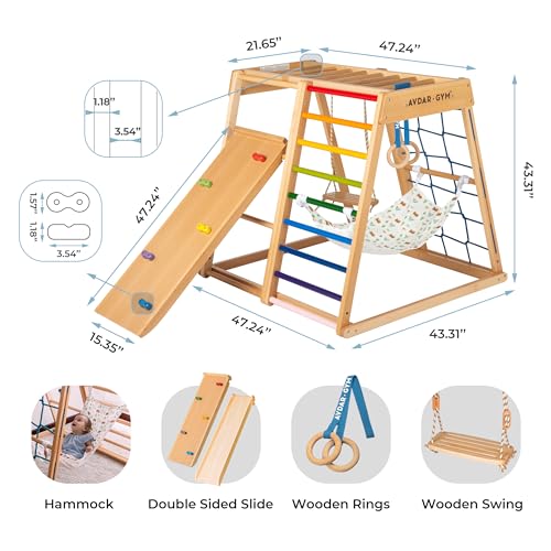 AVDAR Indoor Jungle Gym 8-in-1 Beechwood Toddler Climber Rainbow