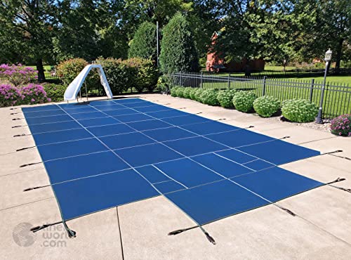 LINERWORLD.COM Winter Warrior Mesh Inground Safety Pool Cover 20'x40' with Center End Step Arctic Blue