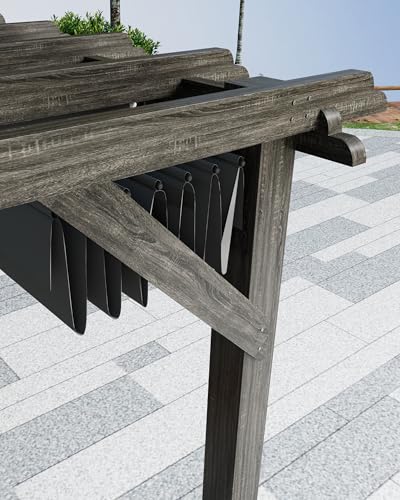DEXSO 10' x 12' Cedar Wood Pergola with Retractable Shade Canopy Charcoal Gray
