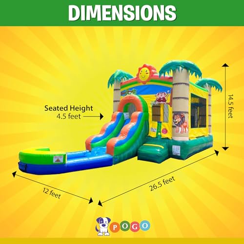 Pogo Bounce House Inflatable Tropical Smiley Castle Combo with Slide and Pool
