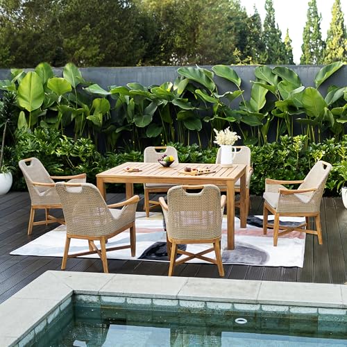 Cambridge Casual Sydney Teak Wood 7 Piece Outdoor Dining Set All-Weather Wicker/Light Tan