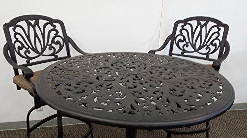 theWorldofpatio Elizabeth 5pc Bar Set Cast Aluminum with Walnut Cushions Antique Bronze
