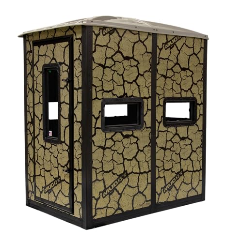 MUDDY Striker Box Blind with Elite 5 Tower, Steel Wall Construction, Cracked Mud Camo Multi
