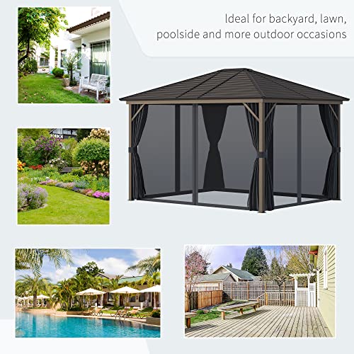Outsunny 10' x 12' Hardtop Gazebo with Curtains and Netting Dark Gray