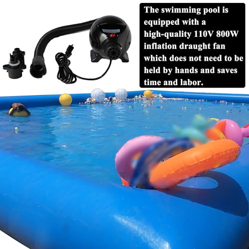 HQHAOTWU Inflatable Family Swimming Pool 8x8x0.65m with Blower Blue