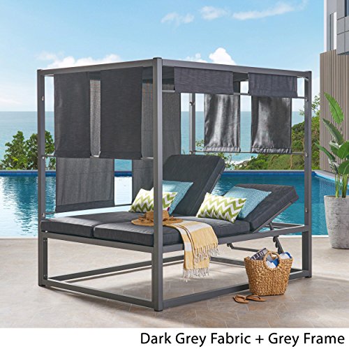 Christopher Knight Home Amos Outdoor Aluminum Daybed with Canopy Dark Grey/Grey Frame