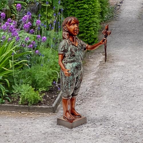 Design Toscano Olivia's Roses Flower Girl Cast Bronze Garden Statue Two Tone Bronze and Verdigris
