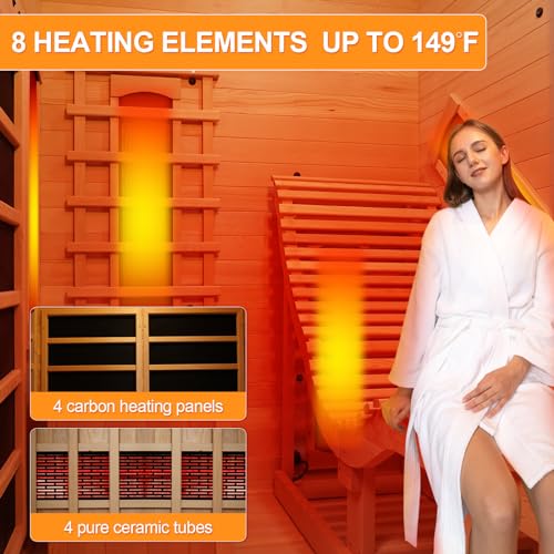 Amocane Infrared Hemlock Wooden Sauna Room with Recliner, Oxygen Bar, 1-2 Person, Left Sauna Room