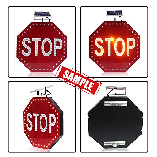 Allexcent 24'' Solar Powered LED Blinking Stop Sign Green