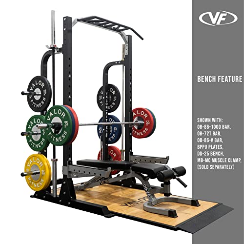 Valor Fitness Squat Rack with Pull Up Bar Weight Cage - 750lb Capacity -Plate & Barbell Storage