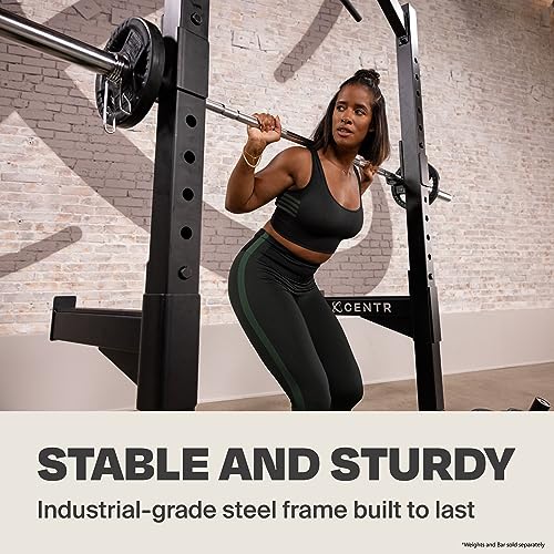 CENTR Half Rack - 7 Gauge Steel Squat Rack with J-Hooks, Pull Up Bar & Weight Storage - Matte Black