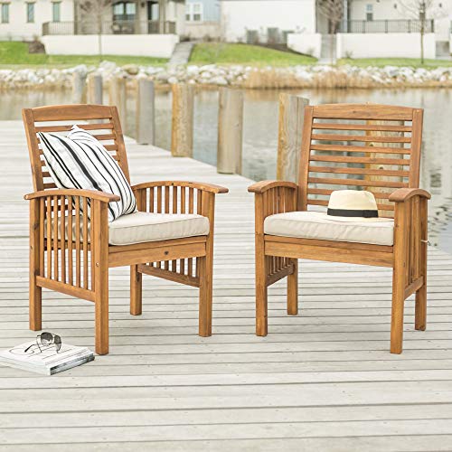 Walker Edison Maui Modern 6-Piece Solid Acacia Wood Outdoor Dining Set Brown