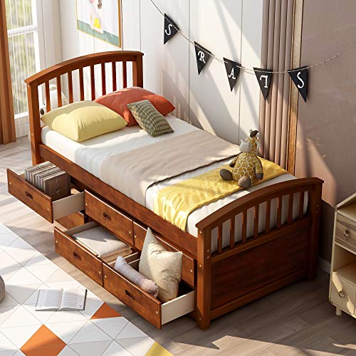 Bellemave Twin Captain's Bed Walnut +6 Drawers