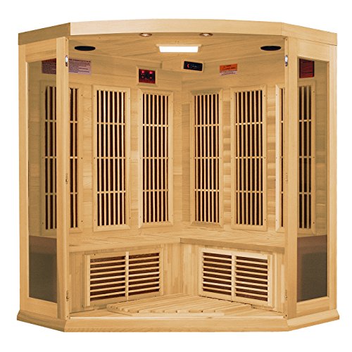 DYNAMIC SAUNAS Maxxus 3 Per Low EMF FAR Infrared Carbon Corner Canadian Hemlock Sauna Natural Finish