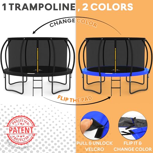 JUMPZYLLA Outdoor Trampoline with Enclosure & Ladder Black
