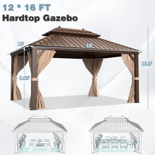 MELLCOM 12'x16' Hardtop Gazebo Brown