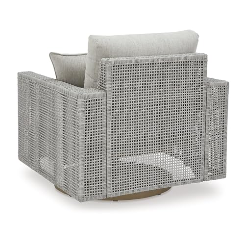 Benzara Yami 36 in. Outdoor Swivel Lounge Chair with Throw Pillow Gray and Brown