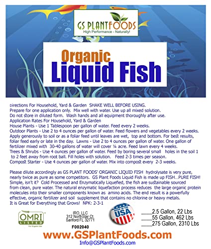 GS Plant Foods Liquid Fish Fertilizer OMRI Listed 275 Gallon